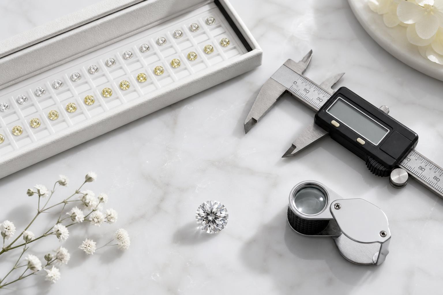 Marquise diamond with digital caliper